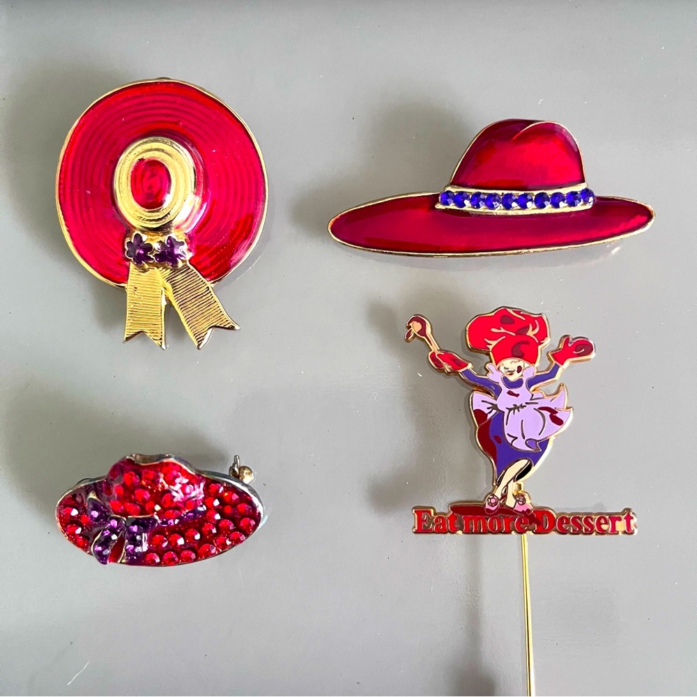 Lot of Four (4) Red Hatter Society Pins